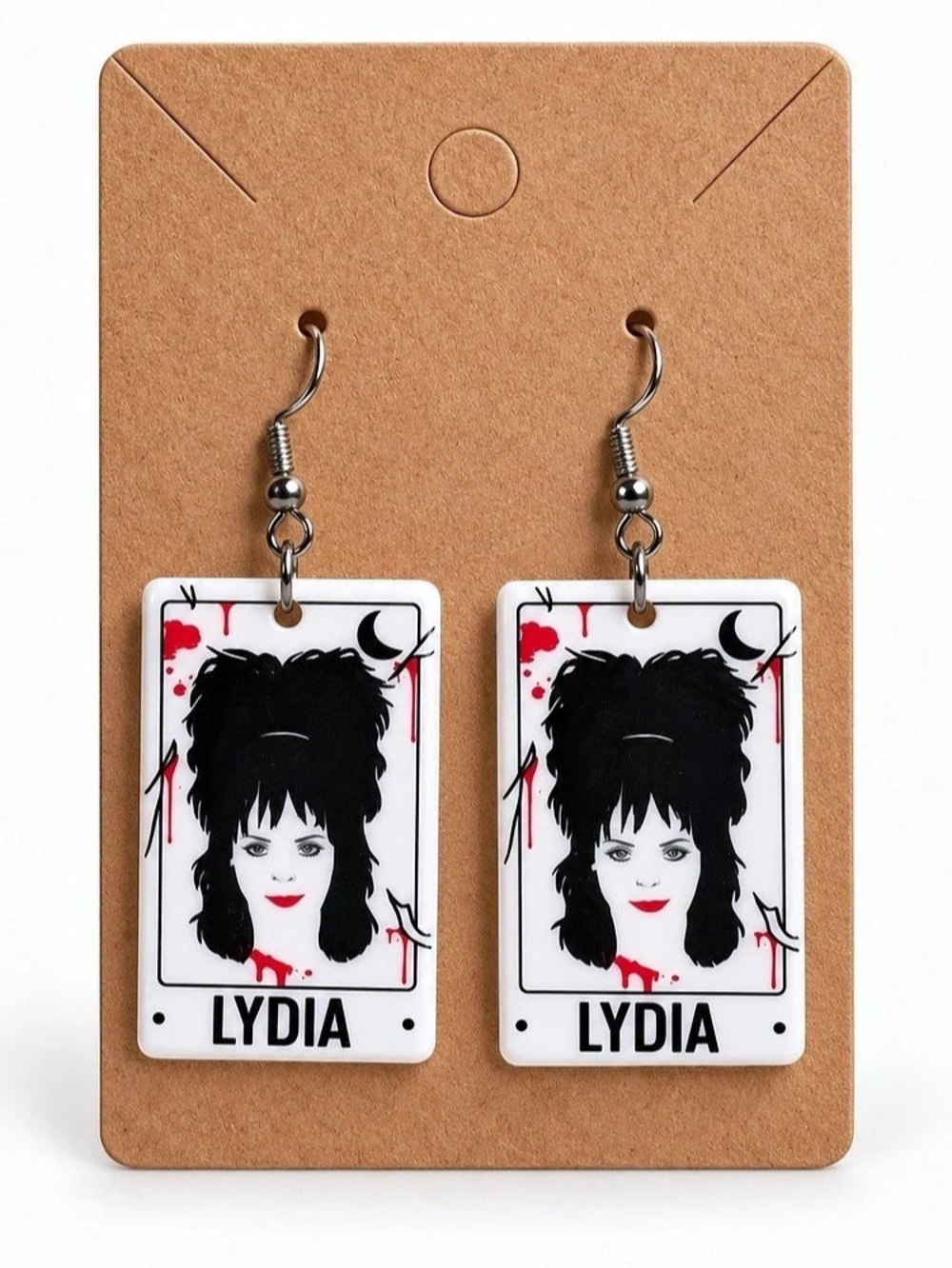 Lydia Gothic Horror Portrait Dangle Earrings Black Red Statement Jewelry